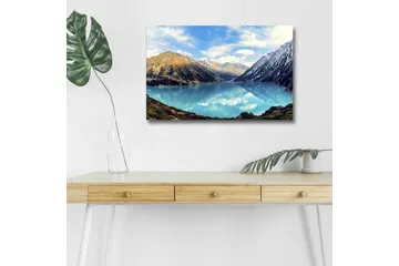 Canvastavla med LED-belysning - Storslagen fjällsjö med spegelblanka vattenytor - Turkos / Grön / Brun - Inredning - Tavlor & posters - Canvastavla