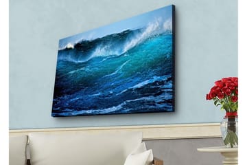 Canvastavla med LED-belysning - Storslagen havsvåg i rörelse - Turkos / Mörkblå / Vit - Inredning - Tavlor & posters - Canvastavla