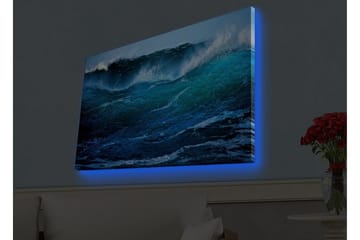 Canvastavla med LED-belysning - Storslagen havsvåg i rörelse - Turkos / Mörkblå / Vit - Inredning - Tavlor & posters - Canvastavla