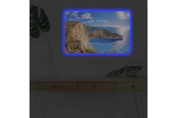 Canvastavla med LED-belysning - Storslagen kustlandskap med klippor och turkost hav - Turkos / Beige / Grön - Inredning - Tavlor & posters - Canvastavla