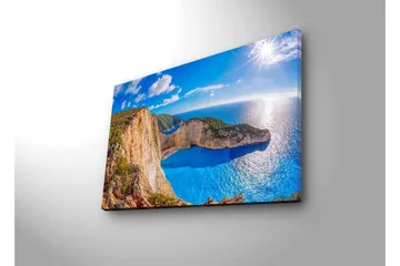 Canvastavla med LED-belysning - Storslagen kustlandskap med klippor och turkost hav - Turkos / Beige / Grön - Inredning - Tavlor & posters - Canvastavla