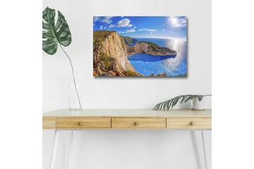 Canvastavla med LED-belysning - Storslagen kustlandskap med klippor och turkost hav - Turkos / Beige / Grön - Inredning - Tavlor & posters - Canvastavla