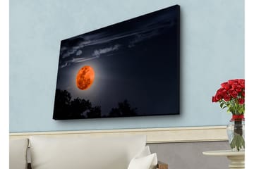Canvastavla med LED-belysning - Storslagen måne som lyser upp natthimlen - Mörkblå / Orange / Svart - Inredning - Tavlor & posters - Canvastavla