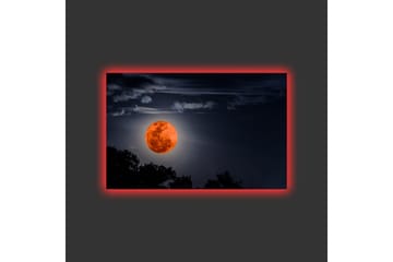 Canvastavla med LED-belysning - Storslagen måne som lyser upp natthimlen - Mörkblå / Orange / Svart - Inredning - Tavlor & posters - Canvastavla