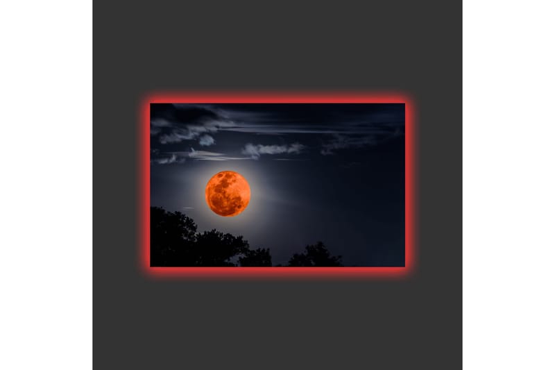 Canvastavla med LED-belysning - Storslagen måne som lyser upp natthimlen - Mörkblå / Orange / Svart - Inredning - Tavlor & posters - Canvastavla