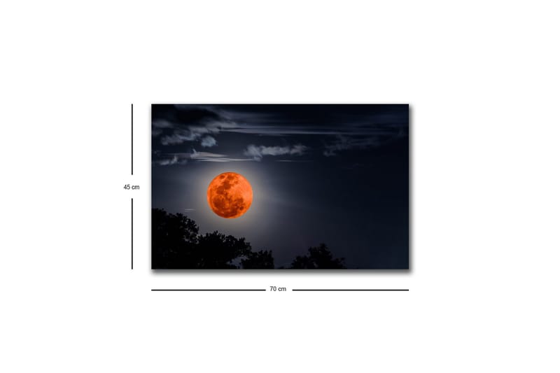 Canvastavla med LED-belysning - Storslagen måne som lyser upp natthimlen - Mörkblå / Orange / Svart - Inredning - Tavlor & posters - Canvastavla