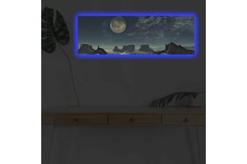 Canvastavla med LED-belysning - Storslagen nattlandskap med en stor måne och dramatiska bergformationer - Mörkblå / Grå / Svart - Inredning - Tavlor & posters - Canvastavla