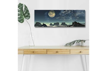 Canvastavla med LED-belysning - Storslagen nattlandskap med en stor måne och dramatiska bergformationer - Mörkblå / Grå / Svart - Inredning - Tavlor & posters - Canvastavla