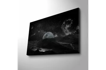 Canvastavla med LED-belysning - Storslagen rymdscen med en måne och stjärnklara himlar - Svart / Grå / Vit - Inredning - Tavlor & posters - Canvastavla