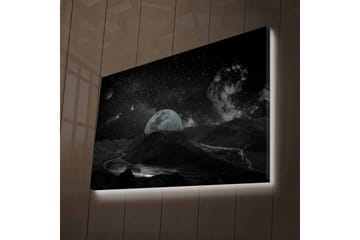 Canvastavla med LED-belysning - Storslagen rymdscen med en måne och stjärnklara himlar - Svart / Grå / Vit - Inredning - Tavlor & posters - Canvastavla