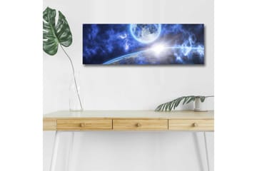 Canvastavla med LED-belysning - Storslagen rymdscen med en planet och en måne - Mörkblå / Ljusblå / Vit - Inredning - Tavlor & posters - Canvastavla
