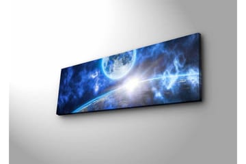 Canvastavla med LED-belysning - Storslagen rymdscen med en planet och en måne - Mörkblå / Ljusblå / Vit - Inredning - Tavlor & posters - Canvastavla