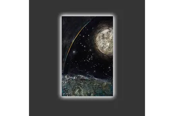 Canvastavla med LED-belysning - Storslagen rymdscen med en planet och stjärnor - Mörkblå / Grön / Vit - Inredning - Tavlor & posters - Canvastavla