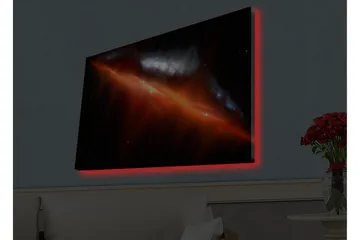 Canvastavla med LED-belysning - Storslagen rymdscen med nebulosor i varma färger - Röd / Orange / Blå - Inredning - Tavlor & posters - Canvastavla