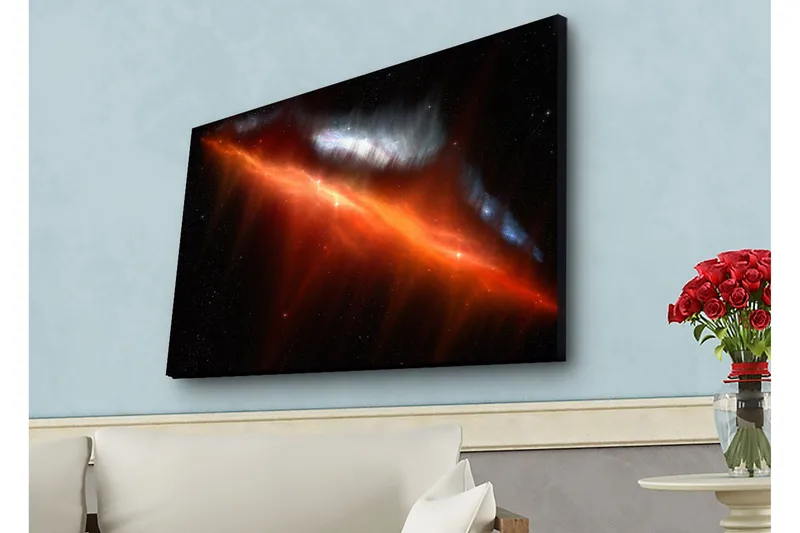 Canvastavla med LED-belysning - Storslagen rymdscen med nebulosor i varma färger - Röd / Orange / Blå - Inredning - Tavlor & posters - Canvastavla