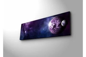 Canvastavla med LED-belysning - Storslagen rymdscen med planeter och stjärnor - Lila / Mörkblå / Vit - Inredning - Tavlor & posters - Canvastavla