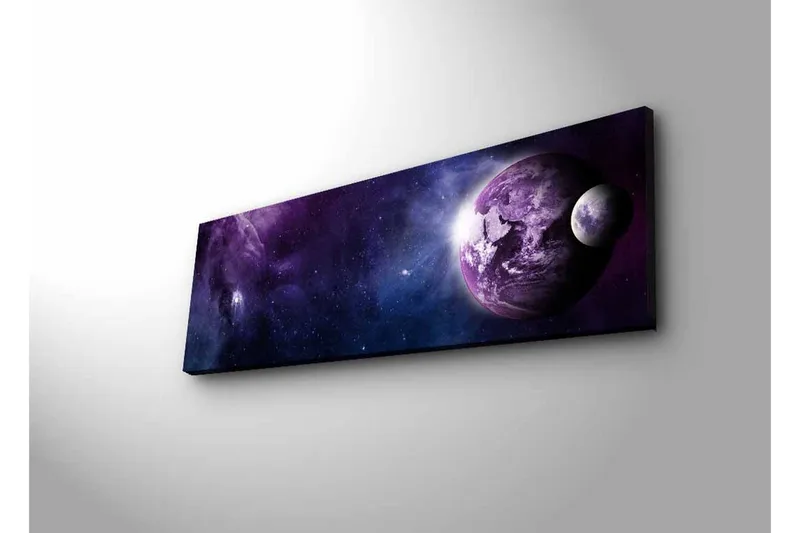 Canvastavla med LED-belysning - Storslagen rymdscen med planeter och stjärnor - Lila / Mörkblå / Vit - Inredning - Tavlor & posters - Canvastavla