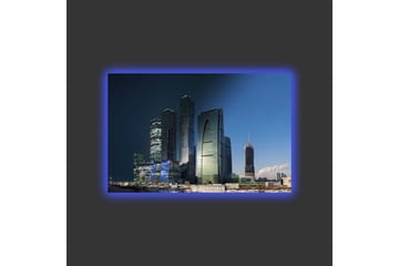 Canvastavla med LED-belysning - Storslagen stadsbild med moderna skyskrapor i kvällsljus - Mörkblå / Grön / Svart - Inredning - Tavlor & posters - Canvastavla