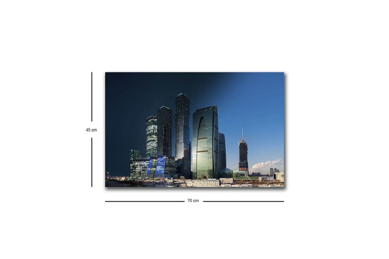 Canvastavla med LED-belysning - Storslagen stadsbild med moderna skyskrapor i kvällsljus - Mörkblå / Grön / Svart - Inredning - Tavlor & posters - Canvastavla