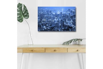 Canvastavla med LED-belysning - Storslagen stadsutsikt i nattljus - Mörkblå / Ljusblå - Inredning - Tavlor & posters - Canvastavla