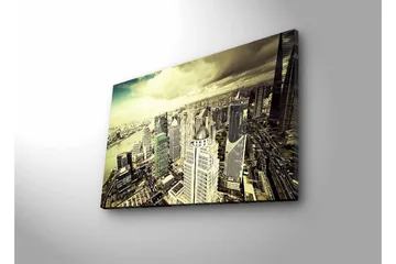 Canvastavla med LED-belysning - Storslagen vy över en stad med moderna skyskrapor - Grå / Beige / Svart - Inredning - Tavlor & posters - Canvastavla