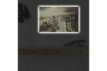 Canvastavla med LED-belysning - Storslagen vy över en stad med moderna skyskrapor - Grå / Beige / Svart - Inredning - Tavlor & posters - Canvastavla