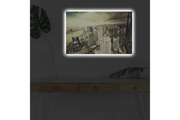 Canvastavla med LED-belysning - Storslagen vy över en stad med moderna skyskrapor - Grå / Beige / Svart - Inredning - Tavlor & posters - Canvastavla