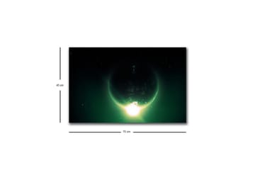 Canvastavla med LED-belysning - Storslagen planet med ljusstrålar som sträcker sig ut i rymden - Mörkgrön / Svart / Ljusgrön - Inredning - Tavlor & posters - Canvastavla