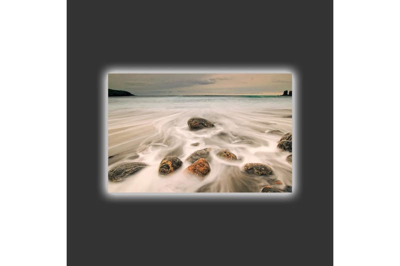 Canvastavla med LED-belysning - Strandscen med mjuka vågor som omsluter stenar - Grå / Beige / Svart - Inredning - Tavlor & posters - Canvastavla