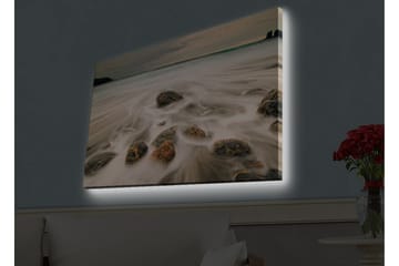 Canvastavla med LED-belysning - Strandscen med mjuka vågor som omsluter stenar - Grå / Beige / Svart - Inredning - Tavlor & posters - Canvastavla