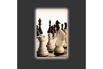 Canvastavla med LED-belysning - Strategisk schackuppställning med träpjäser - Beige / Svart / Brun - Inredning - Tavlor & posters - Canvastavla
