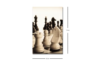 Canvastavla med LED-belysning - Strategisk schackuppställning med träpjäser - Beige / Svart / Brun - Inredning - Tavlor & posters - Canvastavla