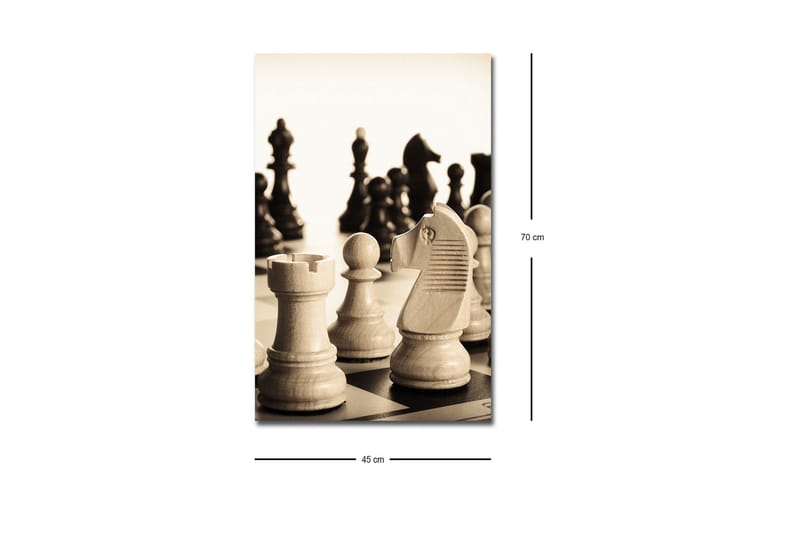 Canvastavla med LED-belysning - Strategisk schackuppställning med träpjäser - Beige / Svart / Brun - Inredning - Tavlor & posters - Canvastavla