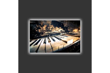 Canvastavla med LED-belysning - Svart piano med vita tangenter i en nostalgisk komposition - Svart / Vit / Brunt - Inredning - Tavlor & posters - Canvastavla