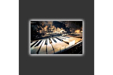 Canvastavla med LED-belysning - Svart piano med vita tangenter i en nostalgisk komposition - Svart / Vit / Brunt - Inredning - Tavlor & posters - Canvastavla