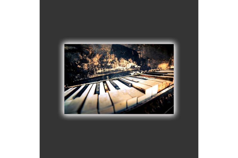 Canvastavla med LED-belysning - Svart piano med vita tangenter i en nostalgisk komposition - Svart / Vit / Brunt - Inredning - Tavlor & posters - Canvastavla