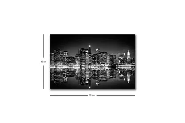 Canvastavla med LED-belysning - Svartvit stadssilhuett med reflektioner i vattenytan - Svart / Vitt / Grått - Inredning - Tavlor & posters - Canvastavla