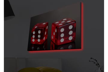 Canvastavla med LED-belysning - Tärningar i klart röd färg med vita prickar - Röd / Vit - Inredning - Tavlor & posters - Canvastavla