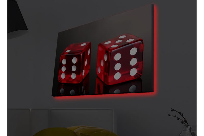 Canvastavla med LED-belysning - Tärningar i klart röd färg med vita prickar - Röd / Vit - Inredning - Tavlor & posters - Canvastavla