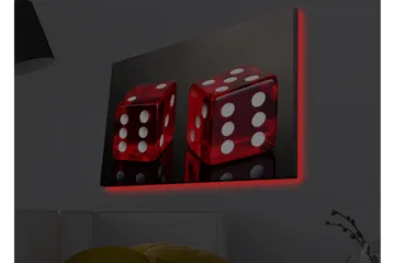 Canvastavla med LED-belysning - Tärningar i klart röd färg med vita prickar - Röd / Vit - Inredning - Tavlor & posters - Canvastavla