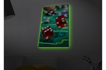 Canvastavla med LED-belysning - Tärningar som kastas på en grön spelplan - Röd / Grön / Svart - Inredning - Tavlor & posters - Canvastavla