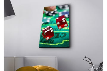 Canvastavla med LED-belysning - Tärningar som kastas på en grön spelplan - Röd / Grön / Svart - Inredning - Tavlor & posters - Canvastavla