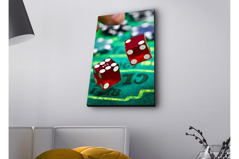Canvastavla med LED-belysning - Tärningar som kastas på en grön spelplan - Röd / Grön / Svart - Inredning - Tavlor & posters - Canvastavla
