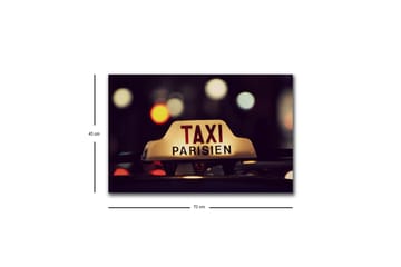 Canvastavla med LED-belysning - Taxi-skylt med texten TAXI PARISIEN i en nattlig stadsmiljö - Gult / Svart / Rött - Inredning - Tavlor & posters - Canvastavla