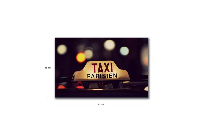 Canvastavla med LED-belysning - Taxi-skylt med texten TAXI PARISIEN i en nattlig stadsmiljö - Gult / Svart / Rött - Inredning - Tavlor & posters - Canvastavla