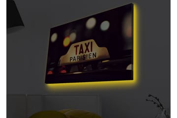 Canvastavla med LED-belysning - Taxi-skylt med texten TAXI PARISIEN i en nattlig stadsmiljö - Gult / Svart / Rött - Inredning - Tavlor & posters - Canvastavla