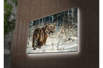 Canvastavla med LED-belysning - Tiger i snöig skogsmiljö - Orange / Vit / Grå - Inredning - Tavlor & posters - Canvastavla