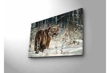 Canvastavla med LED-belysning - Tiger i snöig skogsmiljö - Orange / Vit / Grå - Inredning - Tavlor & posters - Canvastavla