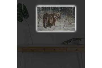 Canvastavla med LED-belysning - Tiger i snöig skogsmiljö - Orange / Vit / Grå - Inredning - Tavlor & posters - Canvastavla