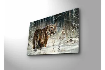 Canvastavla med LED-belysning - Tiger i snöig skogsmiljö - Orange / Vit / Grå - Inredning - Tavlor & posters - Canvastavla